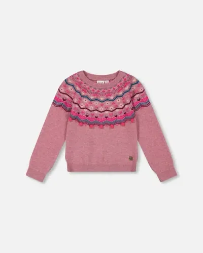 Deux Par Deux Kids'  Girl's Fairisle Sweater Lavender In Mauve Shadows