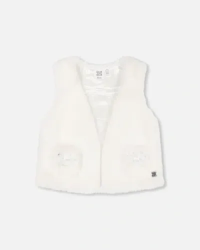 Deux Par Deux Kids'  Girl's Faux Fur Vest Off White