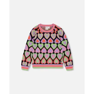 Deux Par Deux Kids'  Girl's Jacquard Hearts Sweater Multicolor In Hearts Jacquard