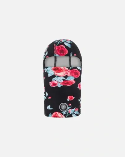 Deux Par Deux Kids'  Girl's Jersey Balaclava Black Printed Roses