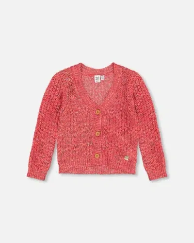 Deux Par Deux Kids'  Girl's Knit Cardigan Magenta In Camelia Rose