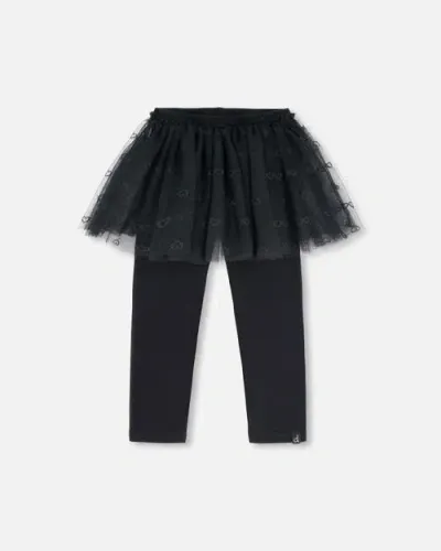 Deux Par Deux Kids'  Girl's Leggings With Tulle Skirt Black In Anthracite