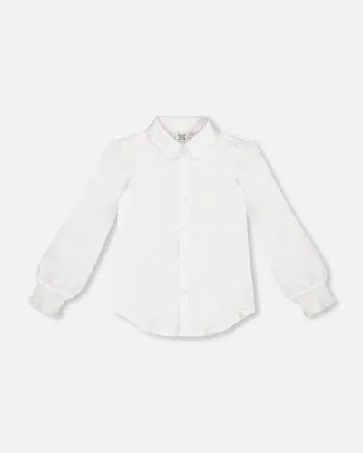 Deux Par Deux Kids'  Girl's Long Sleeve Button Front Shirt Off White