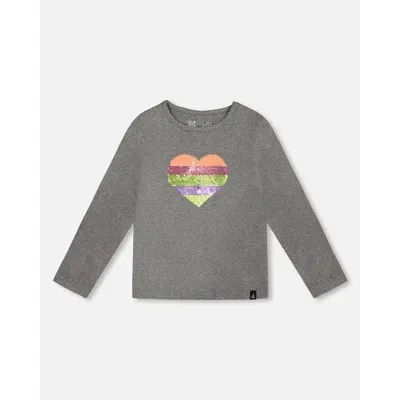 Deux Par Deux Kids'  Girl's Long Sleeve T-shirt Dark Grey In Med Grey Mix