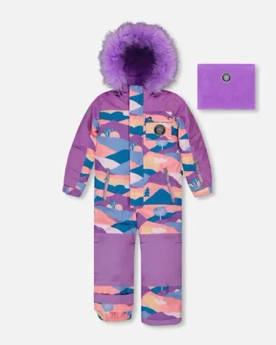 Deux Par Deux Kids'  Girl's One Piece Snowsuit Mauve Printed Landscape