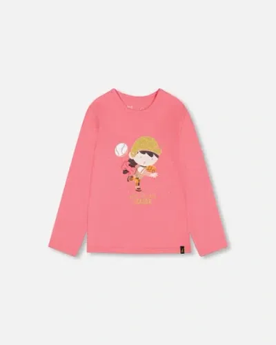 Deux Par Deux Kids'  Girl's Organic Cotton T-shirt With Print Magenta In Camelia Rose