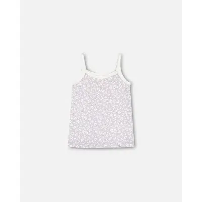 Deux Par Deux Babies'  Girl's Organic Cotton Tank Top Lilac Printed Little Flowers In Lilac Printed Littles Flowers