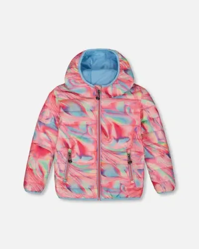 Deux Par Deux Kids'  Girl's Quilted Jacket Printed Marble