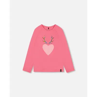 Deux Par Deux Kids'  Girl's Raglan Sleeve T-shirt With Print Candy Pink In Azalea Pink