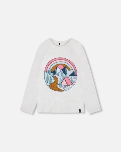 Deux Par Deux Kids'  Girl's Raglan Sleeve T-shirt With Print Light Blue Mix In Light Grey Mix