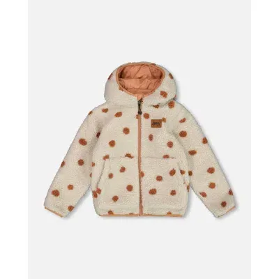 Deux Par Deux Kids'  Girl's Reversible Soft Fleece Jacket Pinky Brown With Dots In Cameo Brown