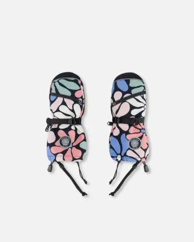 Deux Par Deux Kids'  Girl's Technical Mittens Printed Retro Flowers