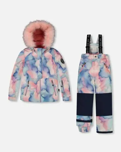 Deux Par Deux Kids'  Girl's Two Piece Snowsuit Printed Pastel Watercolor