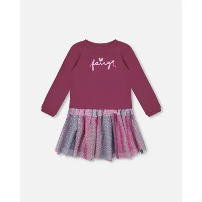 Deux Par Deux Babies'  Little Girl's Bi-material Dress With Tulle Skirt Burgundy In Amaranth