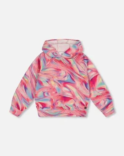 Deux Par Deux Kids'  Little Girl's Hooded Sweatshirt Printed Marble