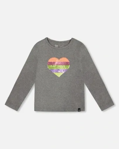 Deux Par Deux Kids'  Little Girl's Long Sleeve T-shirt Dark Grey In Med Grey Mix