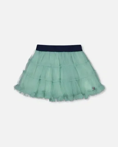 Deux Par Deux Kids'  Little Girl's Mesh Skirt With Frills Turquoise In Aqua Sea