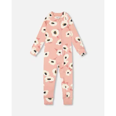 Deux Par Deux Babies'  Little Girl's One Piece Thermal Underwear Pink Printed Off White Flowers