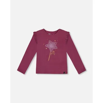 Deux Par Deux Kids'  Little Girl's Organic Cotton T-shirt With Frill Burgundy In Amaranth