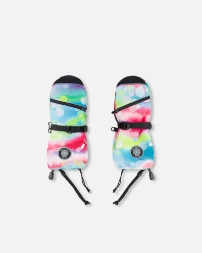 Deux Par Deux Babies'  Little Girl's Technical Mittens Printed Multicolor Bubbles In Printed Bubbles