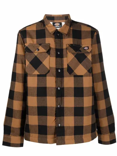 Dickies Checked Cotton Blend Shirt In Brown