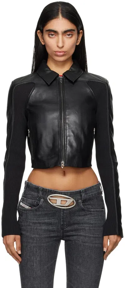 Diesel L-ayla Leather Biker Jacket In Black