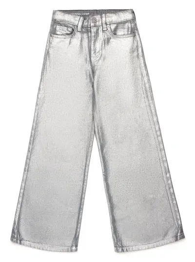 Diesel Kids' Metallic Wide-leg Jeans In 银色