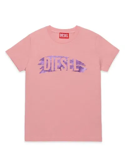 Diesel Kids' Logo-print Cotton T-shirt In Pink