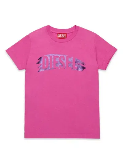 Diesel Kids' Logo-print Cotton T-shirt In Pink