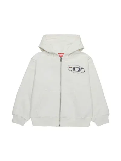 Diesel Kids' Logo-print Hoodie In Neutrals