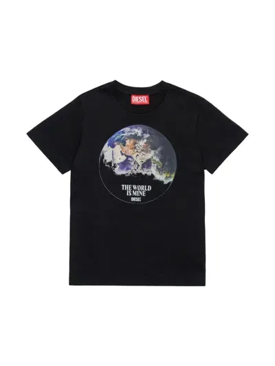 Diesel Kids' Logo-print T-shirt In Black