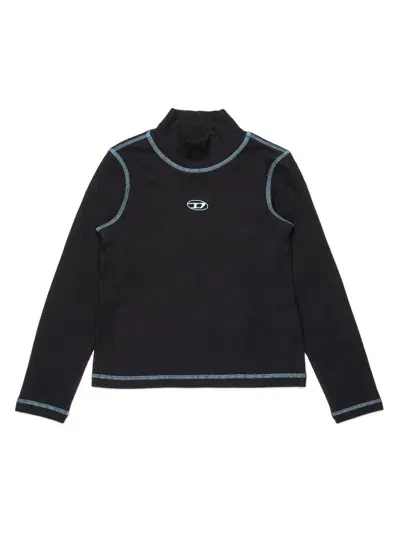 Diesel Kids' Contrast-stitching Long-sleeve Top In Nero