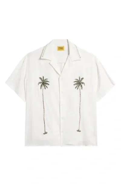 Diet Starts Monday Palm Breeze Oversize Embroidered Camp Shirt In White