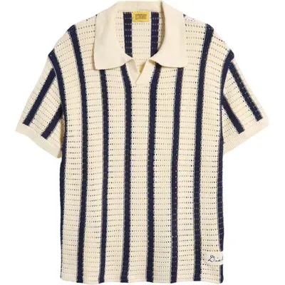 Diet Starts Monday Stripe Open Knit Polo Sweater In Navy