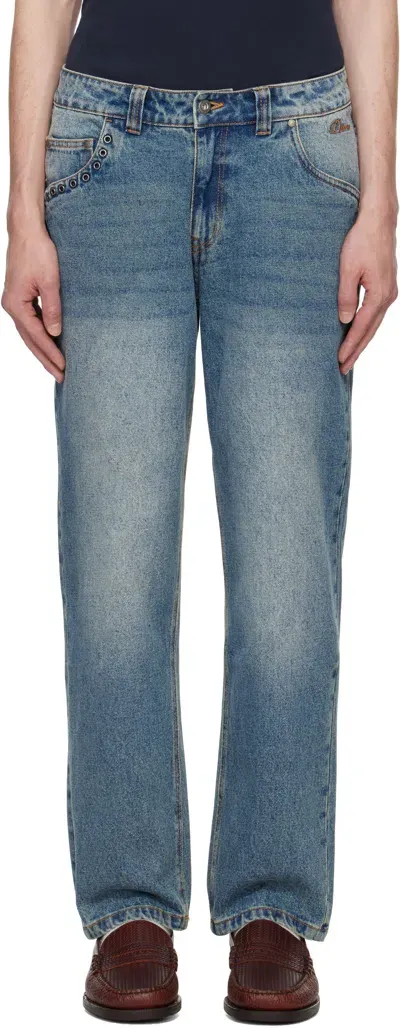 Dime Blue Classic Relaxed Jeans In Sandblasted Indigo