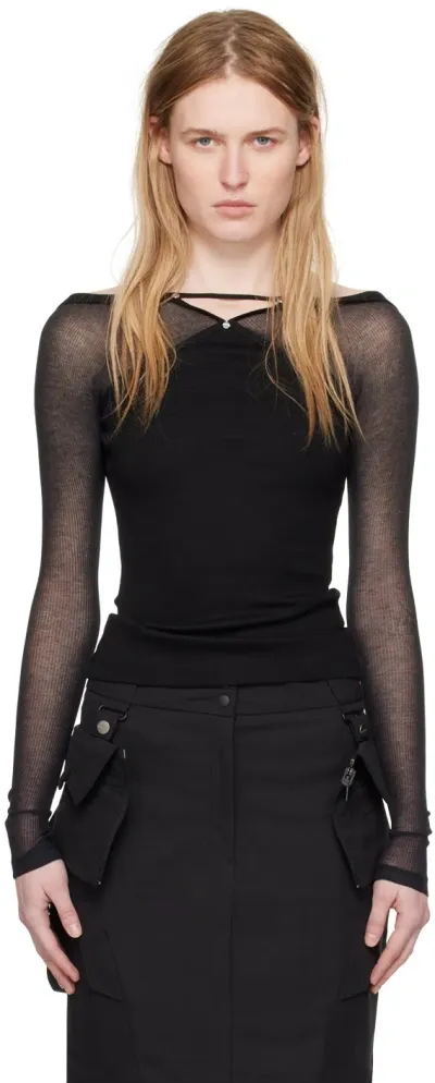 Dion Lee Black Pierced Long Sleeve T-shirt