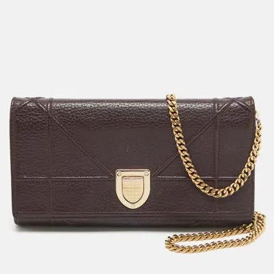 Pre-owned Dior Ama Wallet On Chain In Burgundy