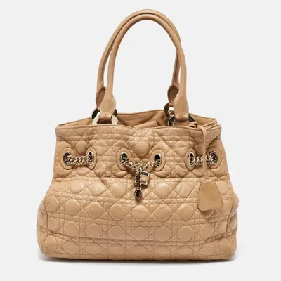 Pre-owned Dior Beige Cannage Leather Chri Chri Chain Tote