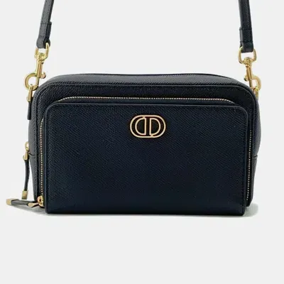 Pre-owned Dior Black Leather Caro Double Pouch Shoulder Bag