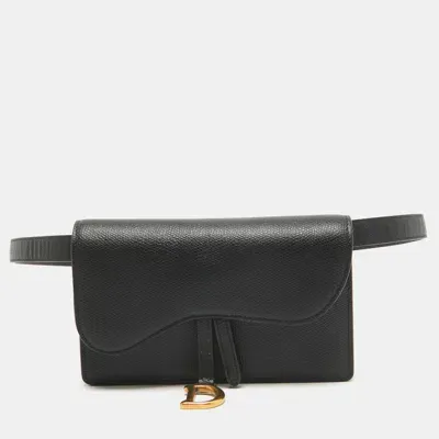 Pre-owned Dior Black Leather Saddle Belt Pouch