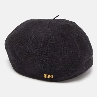 Pre-owned Dior Black Logo Detail Linen Beret Hat