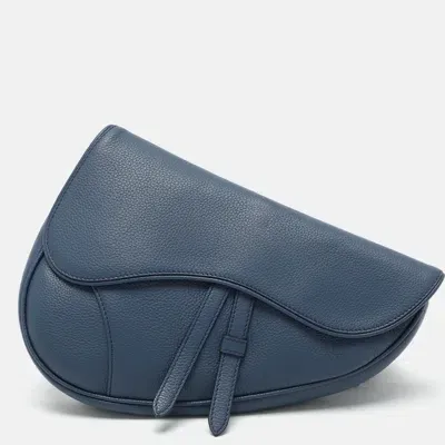 Pre-owned Dior Blue Leather Kim Jones Saddle Bag