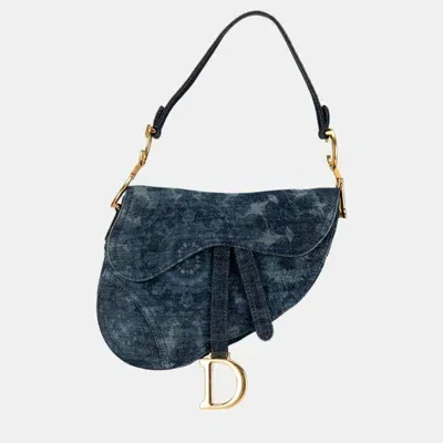 Pre-owned Dior Blue Medium Tie Dye Printed Denim Saddle Bag