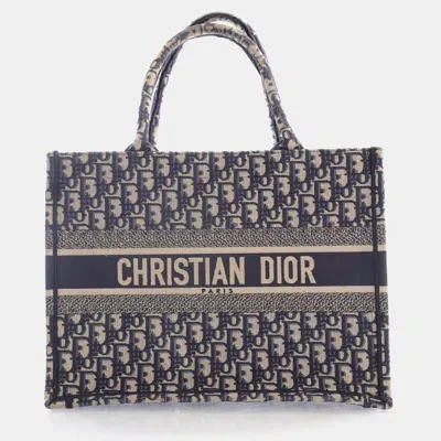 Pre-owned Dior Blue Oblique Canvas Medium Book Tote Bag