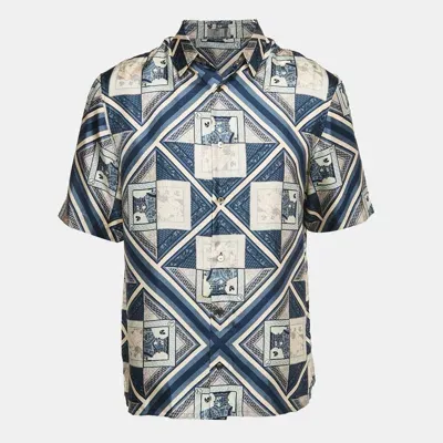 Pre-owned Dior Blue Printed Silk Short Sleeve Shirt M