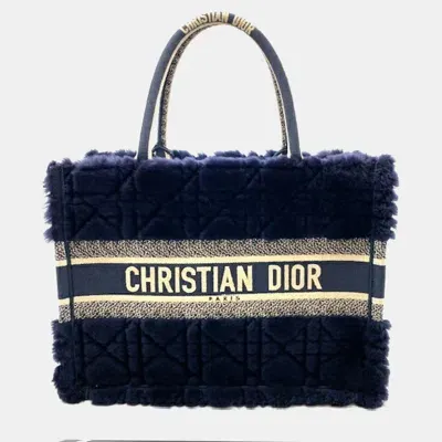 Pre-owned Dior Blue Shearling Medium Book Tote Bag