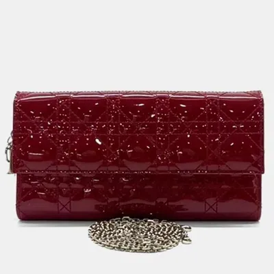 Pre-owned Dior Christian  Patent Cannage Clutch In Red