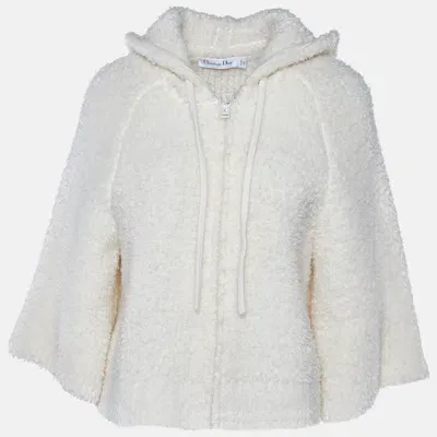 Pre-owned Dior Cream Fleece Wool J'a 8 Hooded Cardigan S