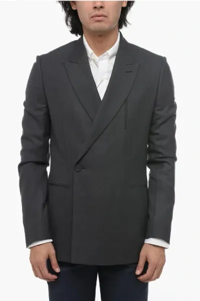 Dior Double-breasted Wool Blazer With Peak Lapel In Grey