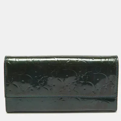 Pre-owned Dior Green Oblique Embossed Patent Leather Continental Flap Wallet